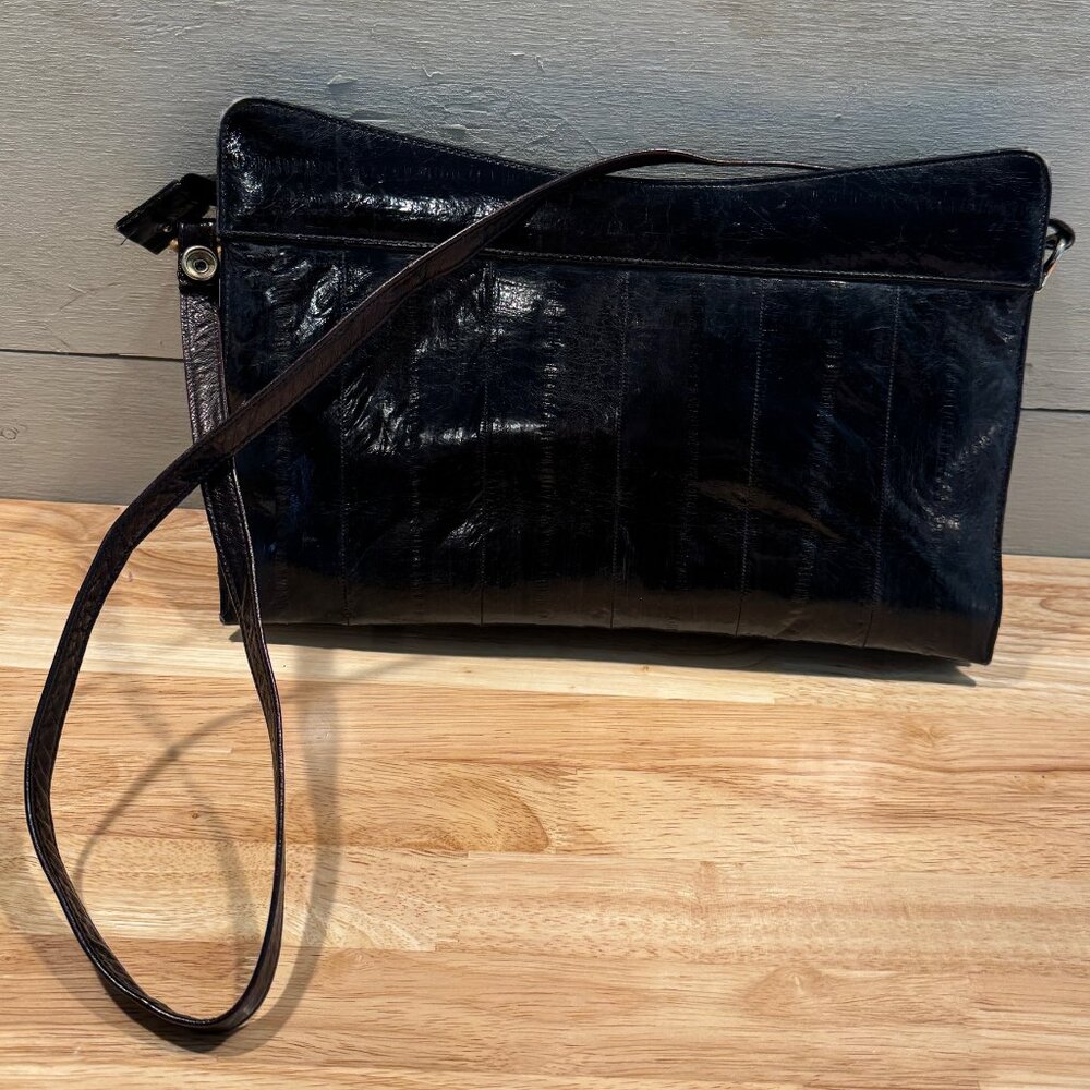 NORDSTROM Stylish Soft Eel Skin Designer Clutch/Shoulder Handbag Black